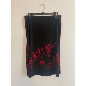Y2K Express Women’s Black Stretchy Skirt With Red Floral Print Size L